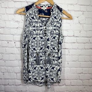 Mason & Belle Women's Sleeveless V-Neck Sheer Floral Blouse Top Sz XS Multicolor